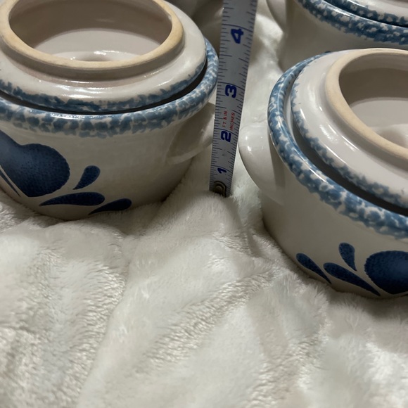 Corelle Jay Import Blue Hearts Spongeware crocks 4 bowls with lid - Picture 8 of 12